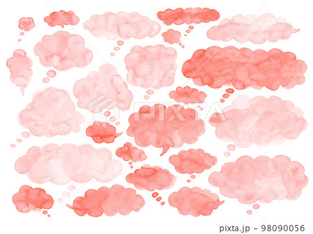 オレンジのふわふわとした雲型の吹き出し水彩素材 オレンジのふわふわとした雲型の吹き出し水彩素材 98090056