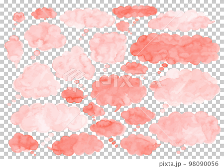 オレンジのふわふわとした雲型の吹き出し水彩素材 オレンジのふわふわとした雲型の吹き出し水彩素材 98090056