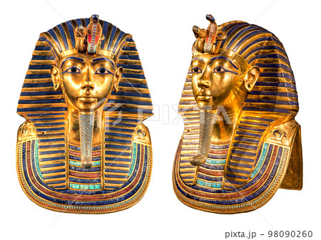 Isolated egyptian pharaoh Tutankhamun's funeral mask. Isolated egyptian pharaoh Tutankhamun's funeral mask. 98090260
