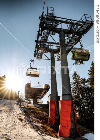 Top station of ski-lift chair at Salamandra resort in winter season, Slovakia 98090451