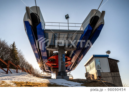 Top station of ski-lift chair at Salamandra resort in winter season, Slovakia 98090454
