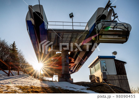 Top station of ski-lift chair at Salamandra resort in winter season, Slovakia 98090455