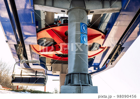 Top station of ski-lift chair at Salamandra resort in winter season, Slovakia 98090456