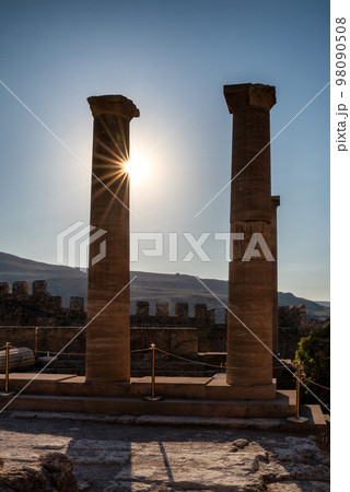 Doric columns in Lindos acropolius in Rhodes island in Greece 98090508