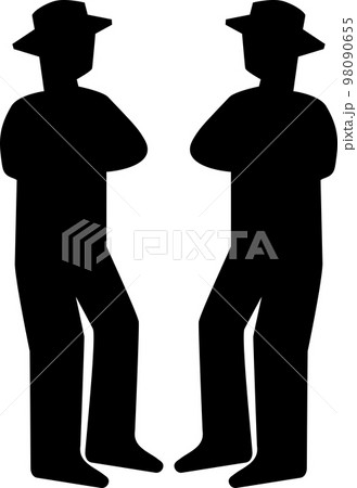 腕組みをして向き合う二人の男性のシルエット 98090655
