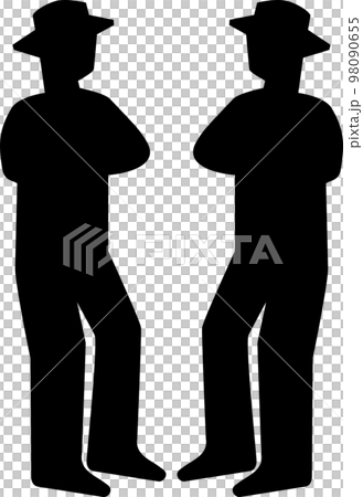 腕組みをして向き合う二人の男性のシルエット 98090655