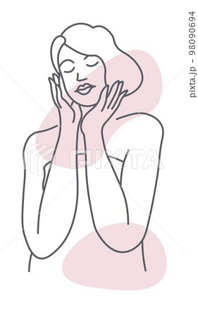 Body Of Woman Female Touching Face With Handsのイラスト素材