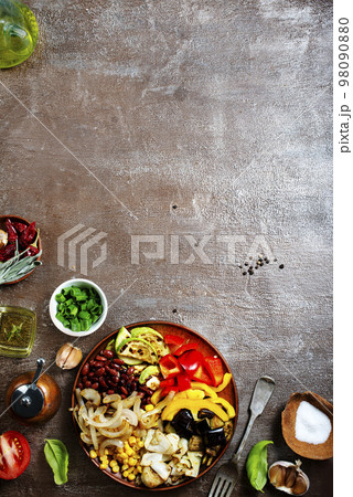 Fried healthy vegetables on a plate 98090880