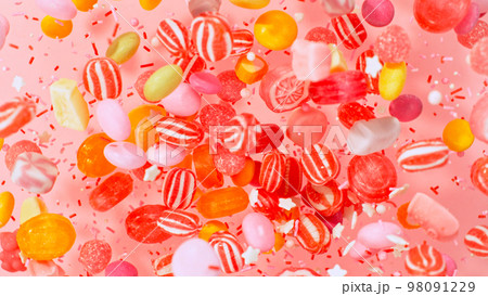 Sweet candies flying, freeze motion 98091229