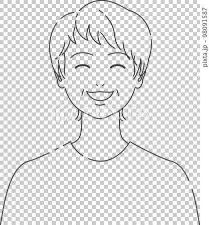 笑う中年の女性1｜線画・ショートヘア 98091587