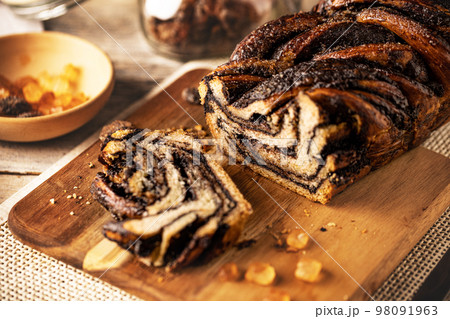 Chocolate babka or brioche bread. Chocolate babka or brioche bread. 98091963
