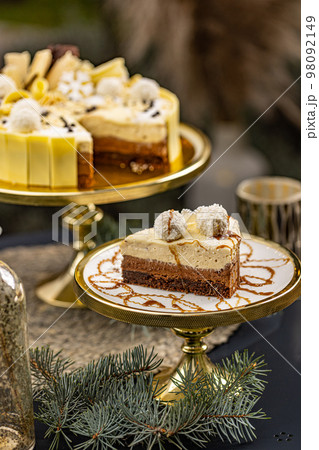 Three layered chocolate mousse cake 98092149