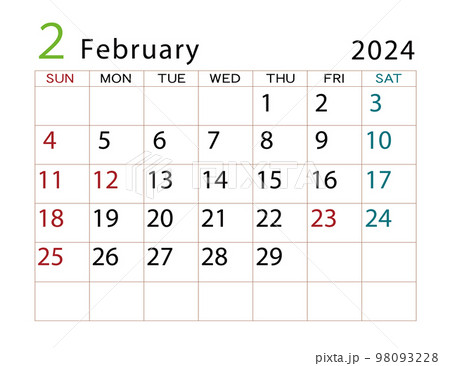 2024年カレンダー　2月 98093228