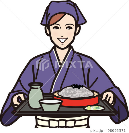 そば屋の店員B　蕎麦を運ぶ　上半身 98093571