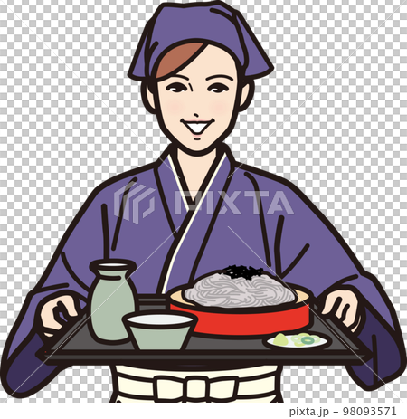 そば屋の店員B　蕎麦を運ぶ　上半身 98093571