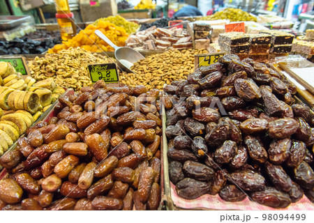 Dried fruits in the market, Jerusalem, Israel 98094499