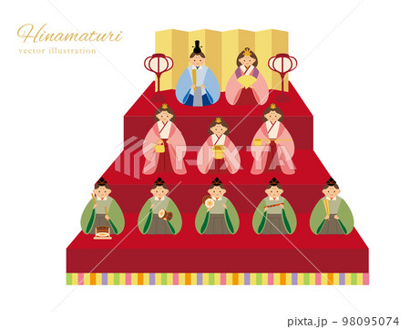 ひなまつりの三段飾りの雛人形のベクターイラストセット 98095074