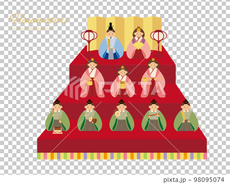 ひなまつりの三段飾りの雛人形のベクターイラストセット 98095074