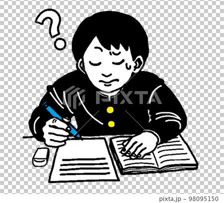 為思考答案而苦惱的在讀男學生（簡單） 98095150