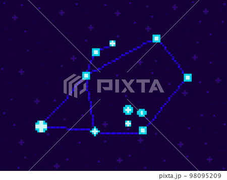 Auriga constellation in pixel art style. 8-bit stars in the night sky in retro video game style. Cluster of stars and galaxies. Design for applications, banners and posters. Vector illustration Auriga constellation in pixel art style. 8-bit stars in the night sky in retro video game style. Cluster of stars and galaxies. Design for applications, banners and posters. Vector illustration 98095209