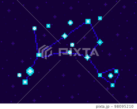 Bootes constellation in pixel art style. 8-bit stars in the night sky in retro video game style. Cluster of stars and galaxies. Design for applications, banners and posters. Vector illustration 98095210