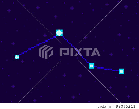 Caelum constellation in pixel art style. 8-bit stars in the night sky in retro video game style. Cluster of stars and galaxies. Design for applications, banners and posters. Vector illustration Caelum constellation in pixel art style. 8-bit stars in the night sky in retro video game style. Cluster of stars and galaxies. Design for applications, banners and posters. Vector illustration 98095211