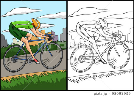 Road Bicycle Racing Coloring Page Illustration Road Bicycle Racing Coloring Page Illustration 98095939