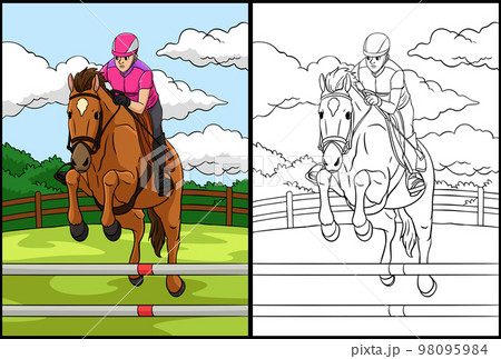 Show Jumping Coloring Page Colored Illustration 98095984