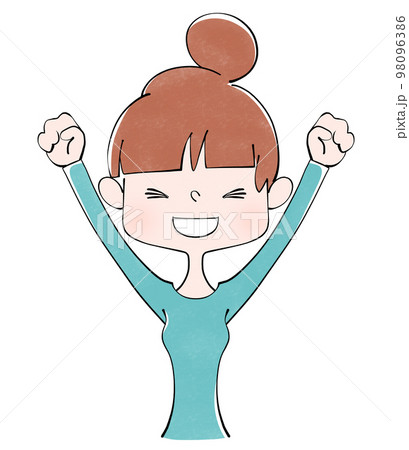 イェーイ! 楽しそうに両手の拳を上げる女性のイラスト イェーイ! 楽しそうに両手の拳を上げる女性のイラスト 98096386