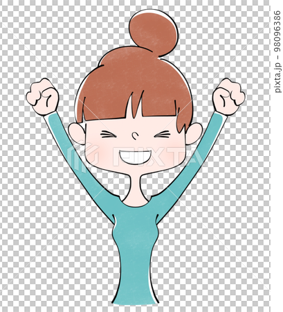 Yay! Illustration of a woman happily raising her fists 98096386