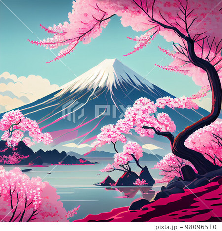 富士山と桜 98096510