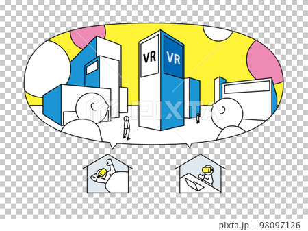 兩個人在遠方參觀 VR 城市 98097126