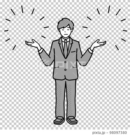 Male student in uniform weighing his troubles Full-body illustration Monochrome Male student in uniform weighing his troubles Full-body illustration Monochrome 98097380