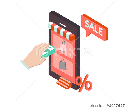 isometric discount sale banner template promotion for e-commerce with smartphone 98097697