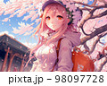 桜咲く春の美少女イメージ（AI生成） 98097728