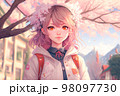 桜咲く春の美少女イメージ（AI生成） 98097730