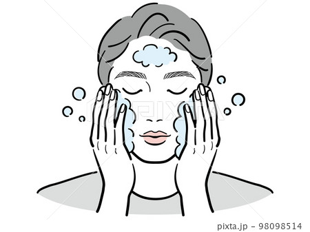 顔を洗っている若い男性 98098514