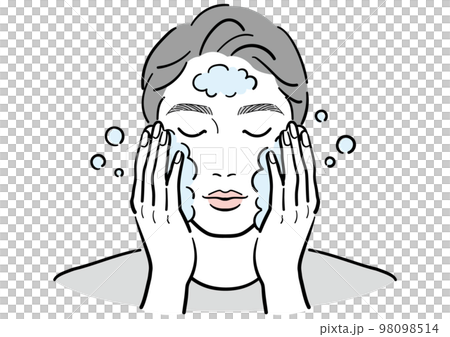 顔を洗っている若い男性 98098514