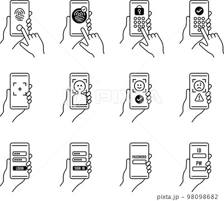 スマートフォン　アイコン　セキュリティ　認証　セット 98098682