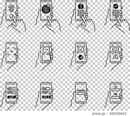 スマートフォン　アイコン　セキュリティ　認証　セット 98098682