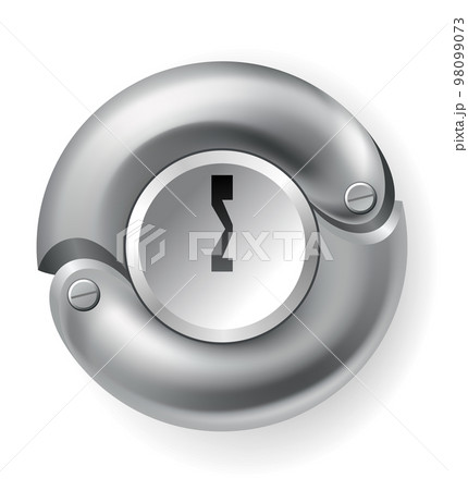 Metal or steel secure keyhole. Element for door locks, template. Realistic silver or chrome key hole mockup isolated on white background 98099073
