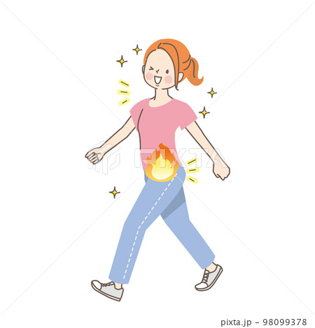 ウォーキングで脂肪燃焼する若い女性のイメージイラスト ウォーキングで脂肪燃焼する若い女性のイメージイラスト 98099378