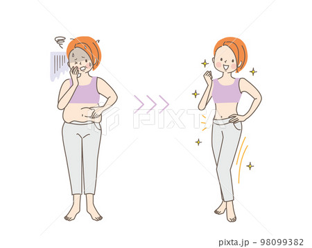 ダイエットに成功した若い女性のビフォーアフター 98099382