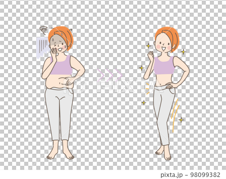ダイエットに成功した若い女性のビフォーアフター 98099382