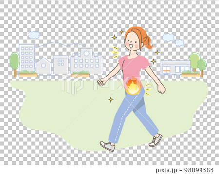 Image illustration of a young woman walking on a diet in the park 98099383
