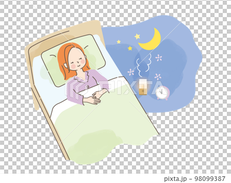 一個女人在床上睡得很香的插圖素材 98099387