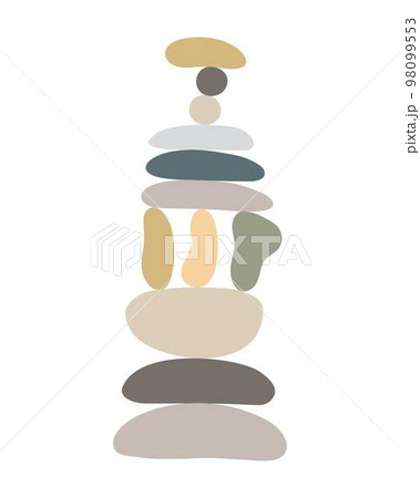Zen stones cairns simple abstract flat style vector illustration, relax, meditation and yoga concept, boho colors stone pyramid for making banners, posters, cards, prints, wall art 98099553
