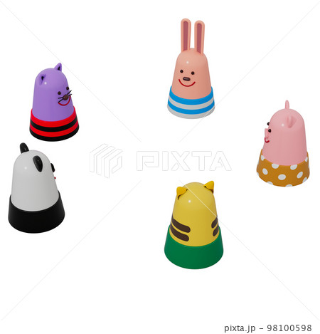 おもちゃの動物がミーティングをしている3Dイラストレーション 98100598