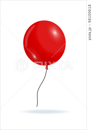 Round red balloon flying in air, loose thread 98100618