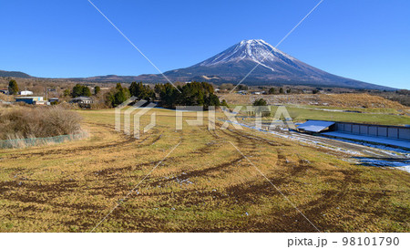 富士ヶ嶺の田園風景と富士山の絶景 98101790